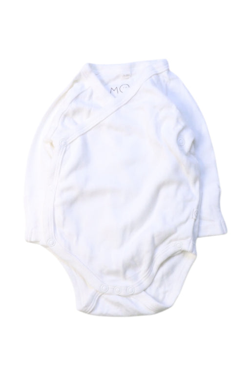A White Long Sleeve Bodysuits from Mori in size 0-3M for neutral. (Front View)