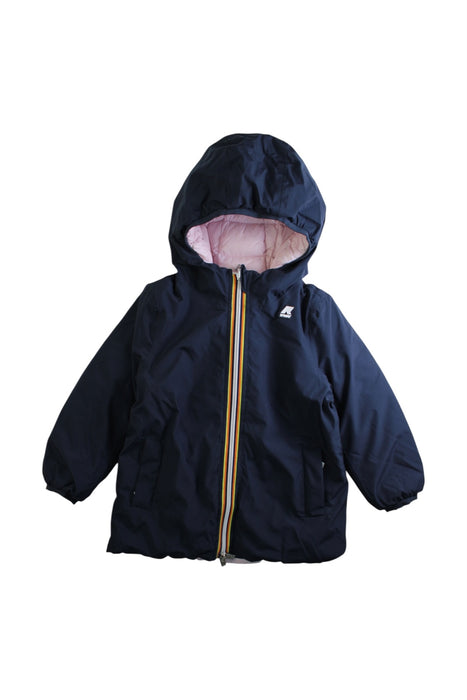 A Navy Puffer/Quilted Jackets from K-Way in size 4T for girl. (Front View)