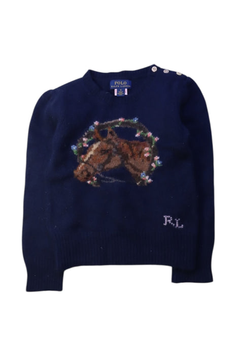 A Navy Knit Sweaters from Polo Ralph Lauren in size 6T for girl. (Front View)