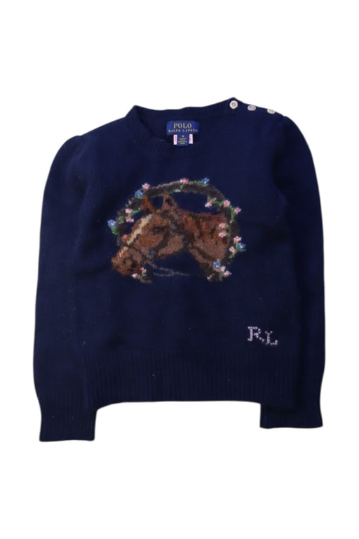 A Navy Knit Sweaters from Polo Ralph Lauren in size 6T for girl. (Front View)