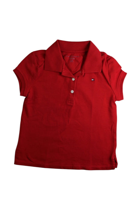 A Red Short Sleeve Polos from Tommy Hilfiger in size 6T for girl. (Front View)