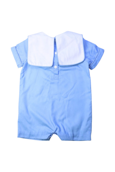 A Blue Short Sleeve Rompers from Smockingbird in size 6-12M for boy. (Back View)