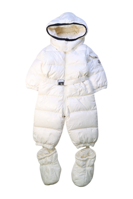 A White Snowsuits from Moncler in size 6-12M for neutral. (Front View)