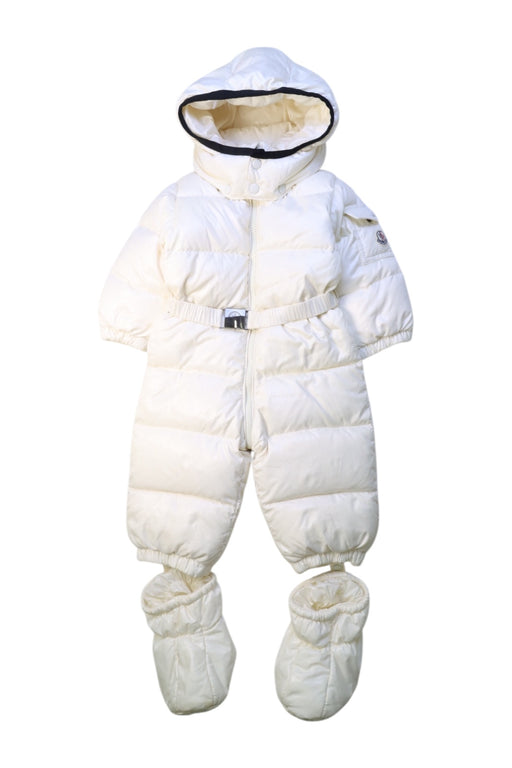 A White Snowsuits from Moncler in size 6-12M for neutral. (Front View)