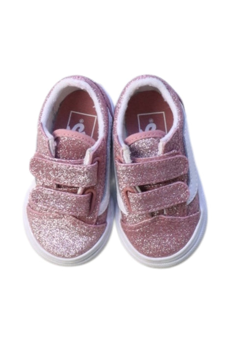A Pink Sneakers from Vans in size 12-18M for girl. (Back View)