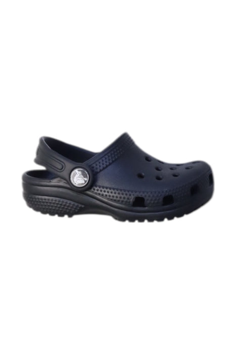 A Navy Slip Ons from Crocs in size 18-24M for neutral. (Front View)