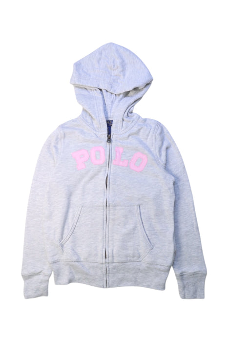 A Grey Zippered Sweatshirts from Polo Ralph Lauren in size 7Y for girl. (Front View)