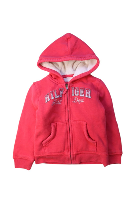 A Red Hooded Sweatshirts from Tommy Hilfiger in size 3T for girl. (Front View)