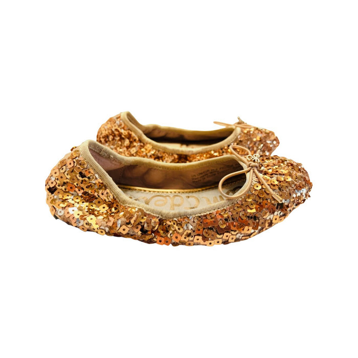 A Gold Flats from Sam Edelman in size 6T for girl. (Back View)