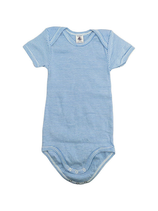 A Blue Short Sleeve Bodysuits from Petit Bateau in size 4T for neutral. (Front View)