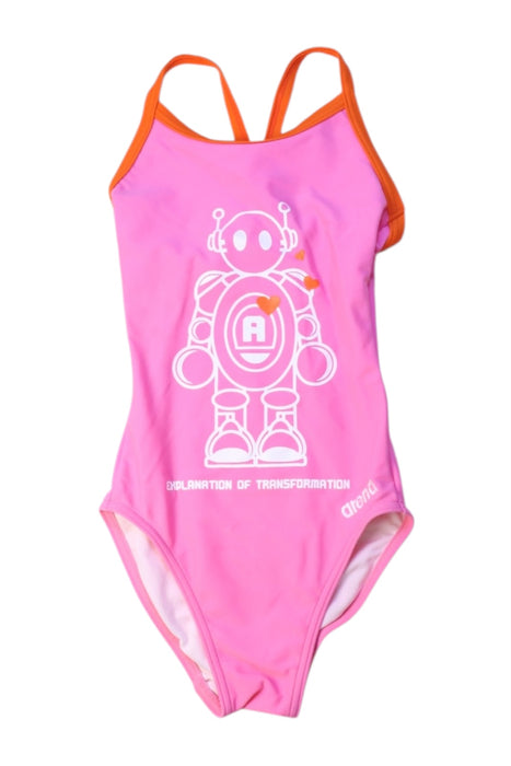 A Pink Swimsuits from Arena in size 6T for girl. (Front View)