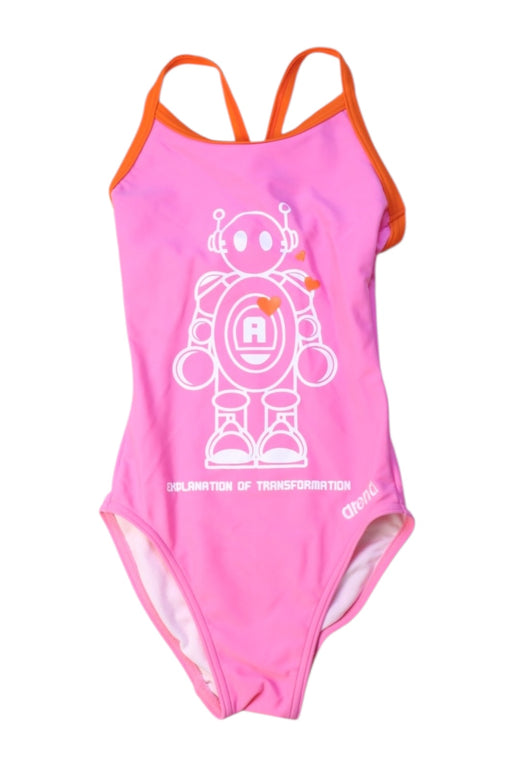 A Pink Swimsuits from Arena in size 6T for girl. (Front View)