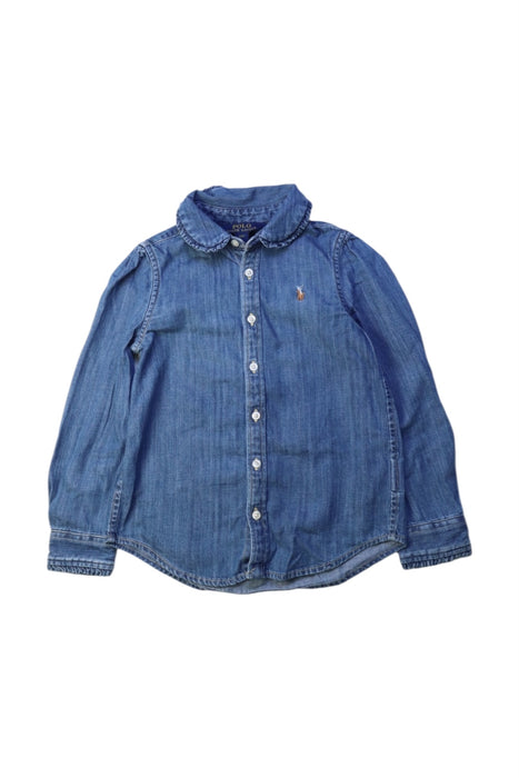 A Blue Long Sleeve Shirts from Polo Ralph Lauren in size 4T for girl. (Front View)