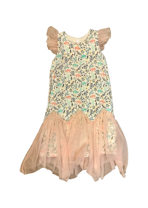 A Pink Sleeveless Dresses from Le Peitit Society in size 5T for girl. (Front View)