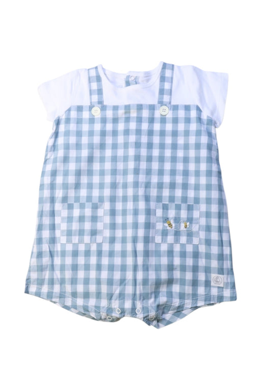 A Blue Short Sleeve Rompers from Petit Bateau in size 6-12M for girl. (Front View)