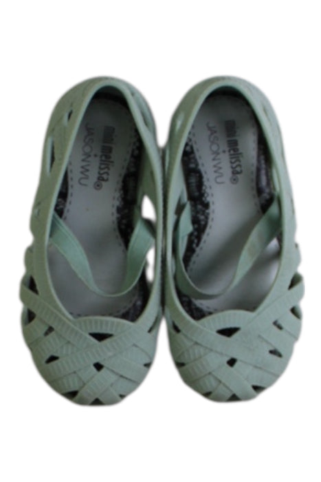 A Green Sandals from Mini Melissa in size 18-24M for girl. (Back View)