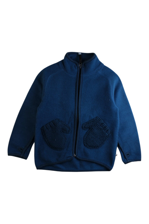 A Blue Zippered Sweatshirts from Molo in size 5T for boy. (Front View)