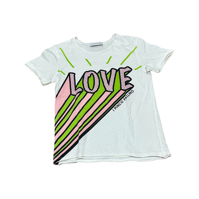 A White Short Sleeve T Shirts from I Pinco Pallino in size 4T for girl. (Front View)