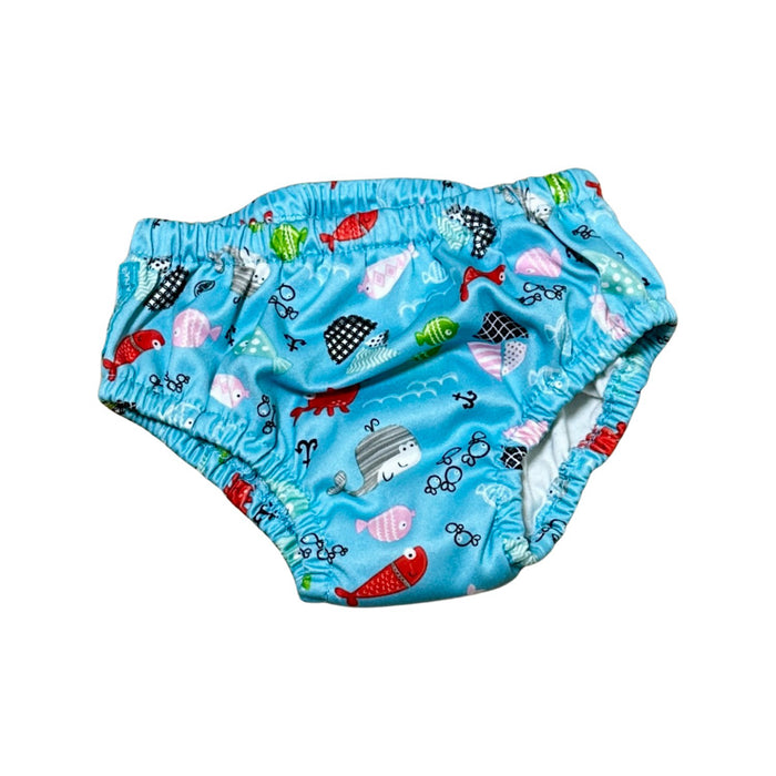 A Blue Swim Diapers from Charlie Banana in size 6-12M for neutral. (Front View)