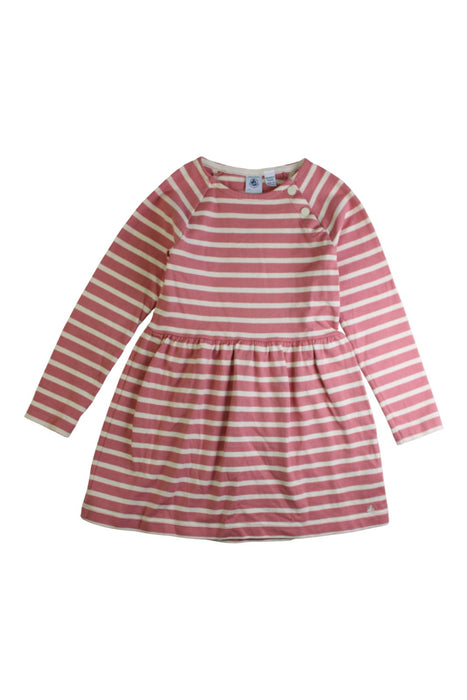 A Pink Long Sleeve Dresses from Petit Bateau in size 6T for girl. (Front View)