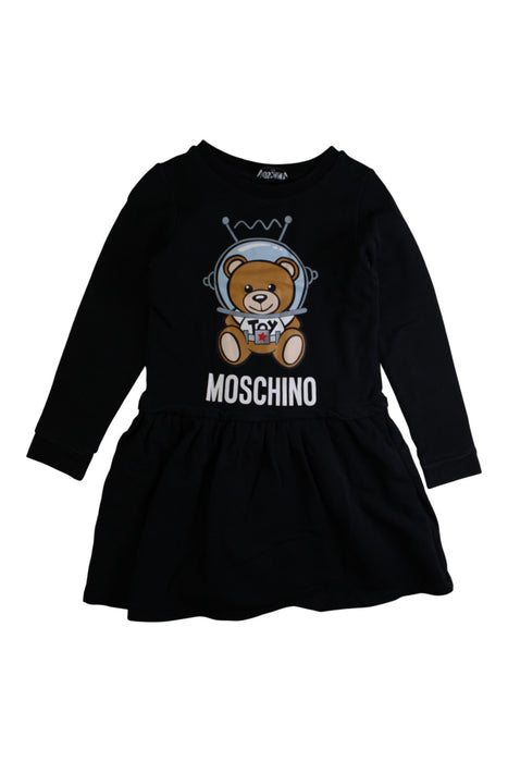 A Black Long Sleeve Dresses from Moschino in size 6T for girl. (Front View)