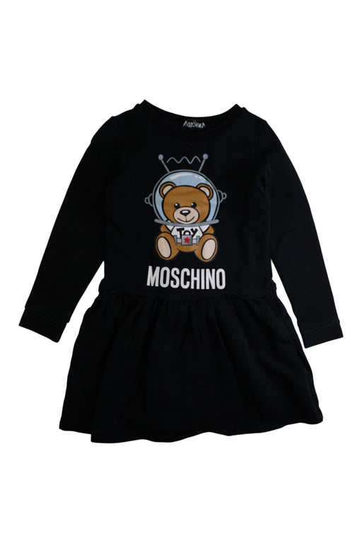 A Black Long Sleeve Dresses from Moschino in size 6T for girl. (Front View)