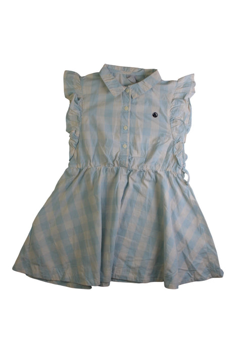 A Blue Sleeveless Dresses from Petit Bateau in size 6T for girl. (Front View)