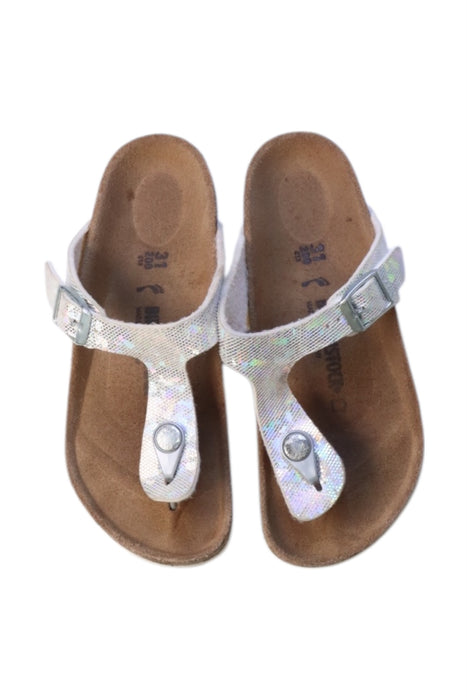 A Silver Sandals from Birkenstock in size 6T for girl. (Back View)