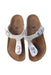 A Silver Sandals from Birkenstock in size 6T for girl. (Back View)