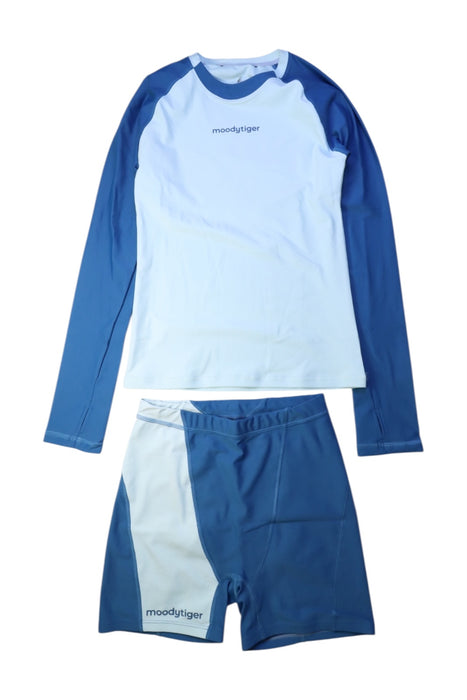 A Blue Rash Guards from Moody Tiger in size 14Y for neutral. (Front View)