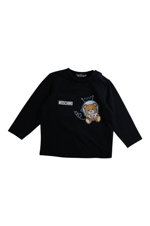 A Black Long Sleeve T Shirts from Moschino in size 18-24M for boy. (Front View)