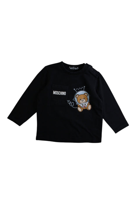 A Black Long Sleeve T Shirts from Moschino in size 18-24M for boy. (Front View)
