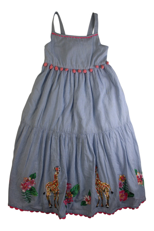 A Blue Sleeveless Dresses from Monsoon in size 7Y for girl. (Front View)