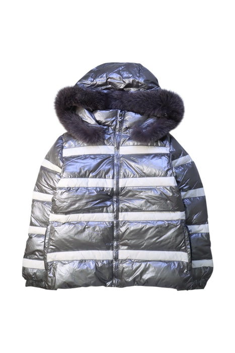 A Silver Puffer/Quilted Jackets from Dior in size 10Y for neutral. (Front View)