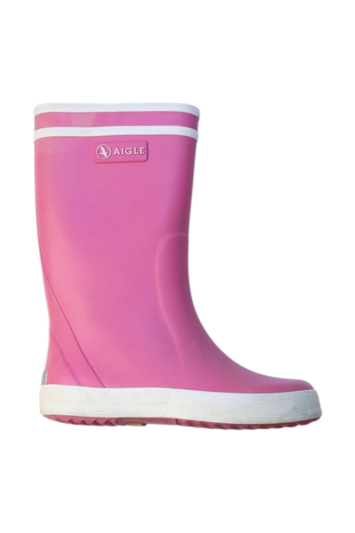 A Pink Rain Boots from Aigle in size 5T for girl. (Front View)