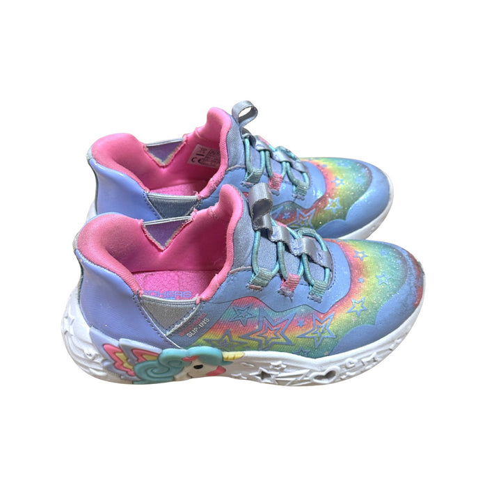 A Blue Sneakers from Skechers in size 4T for girl. (Back View)