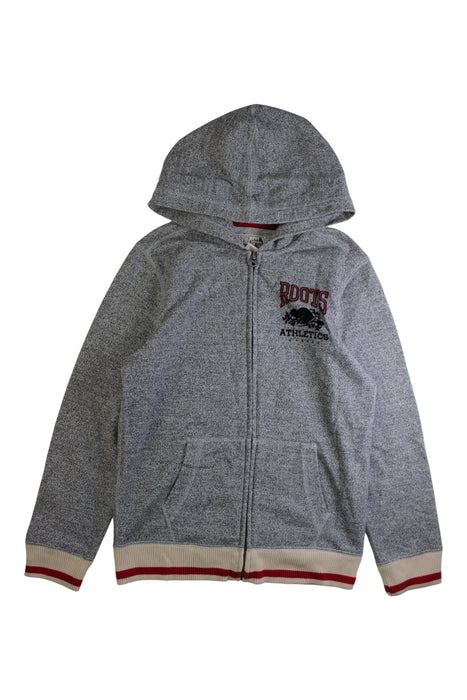 A Grey Zippered Sweatshirts from Roots in size 11Y for boy. (Front View)