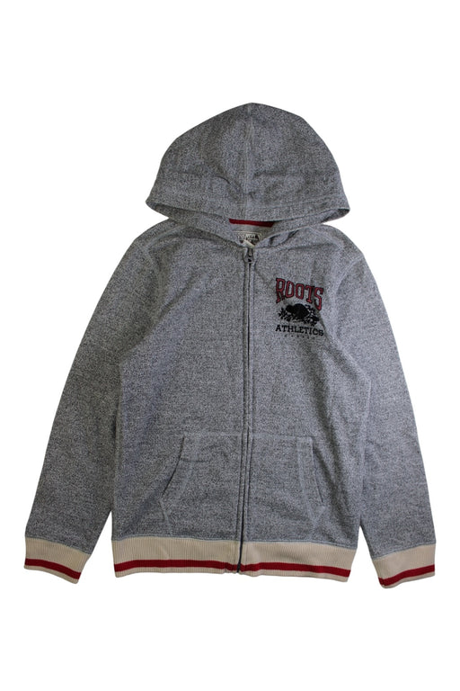 A Grey Zippered Sweatshirts from Roots in size 11Y for boy. (Front View)