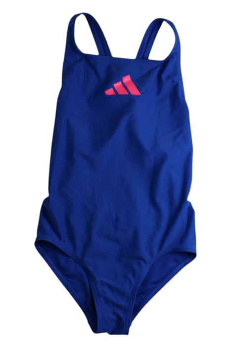 A Blue Swimsuits from Adidas in size 8Y for girl. (Front View)