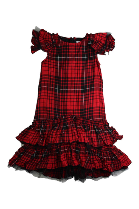 A Red Sleeveless Dresses from Monnalisa in size 6T for girl. (Front View)