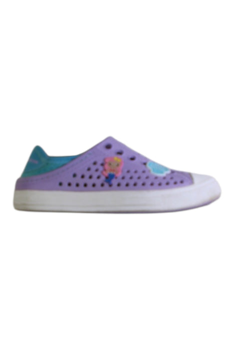 A Purple Slip Ons from Skechers in size 6T for girl. (Front View)