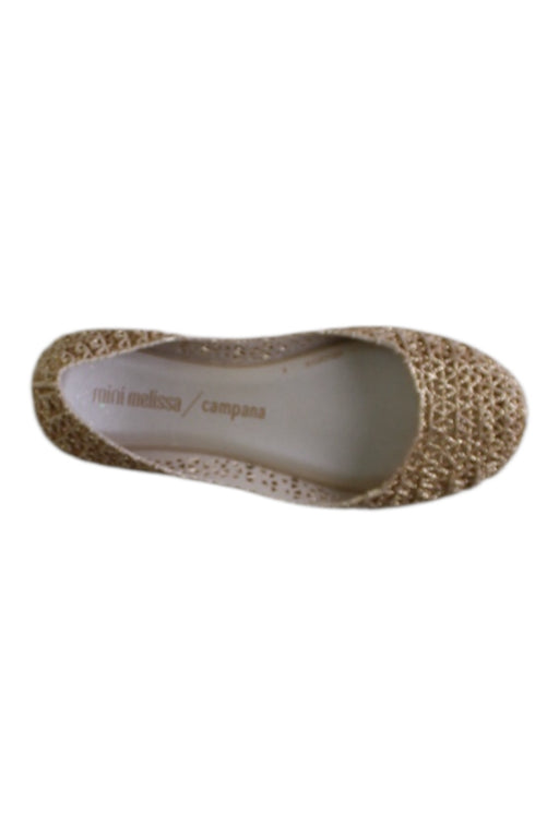 A Gold Flats from Mini Melissa in size 6T for girl. (Front View)