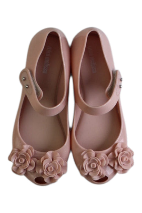 A Pink Dress Shoes from Mini Melissa in size 6T for girl. (Back View)