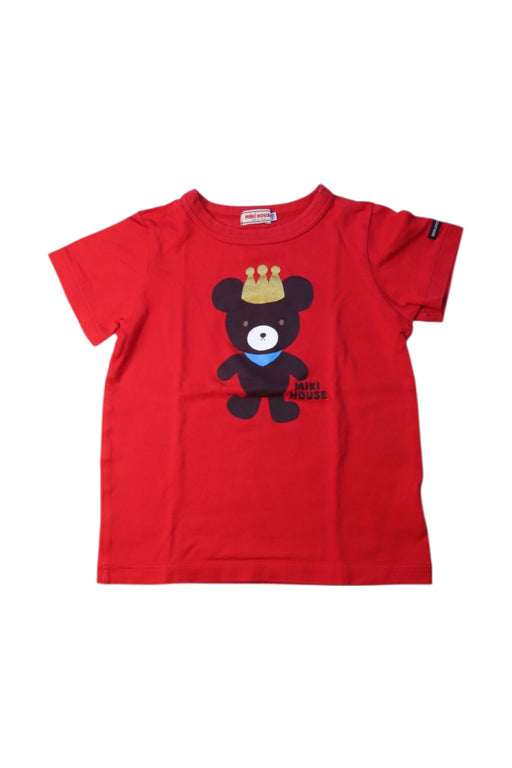 A Red Short Sleeve T Shirts from Miki House in size 4T for boy. (Front View)