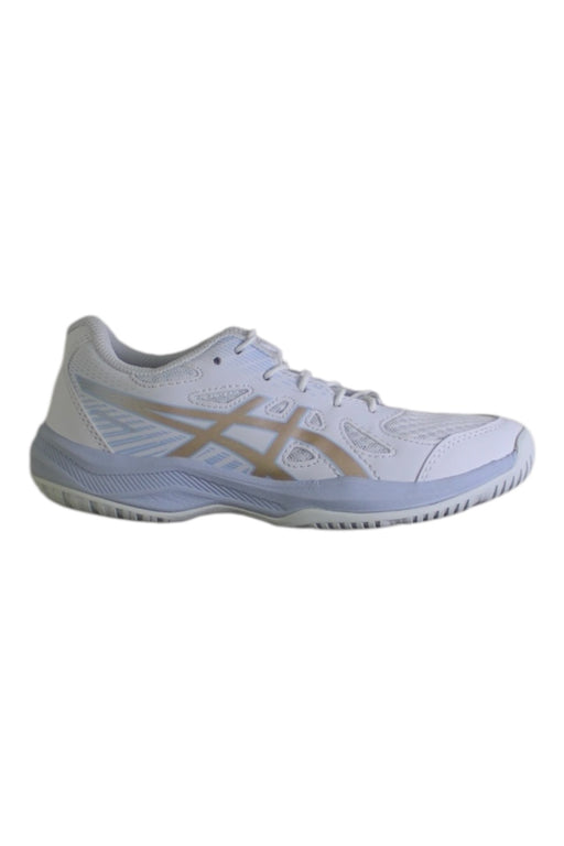 A White Sneakers from ASICS in size 9Y for girl. (Front View)