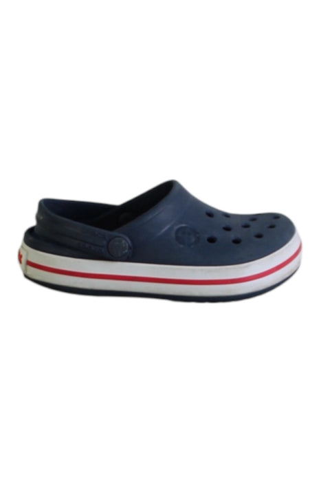 A Navy Slip Ons from Crocs in size 3T for neutral. (Front View)