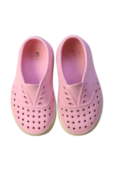 A Pink Slip Ons from Native Shoes in size 3T for girl. (Back View)