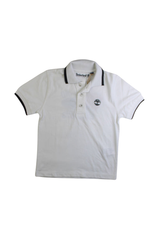 A White Short Sleeve Polos from Timberland in size 4T for boy. (Front View)