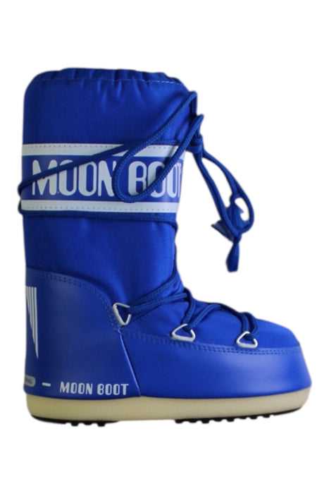 A Blue Ski Boots from Moon Boot in size 4T for boy. (Front View)