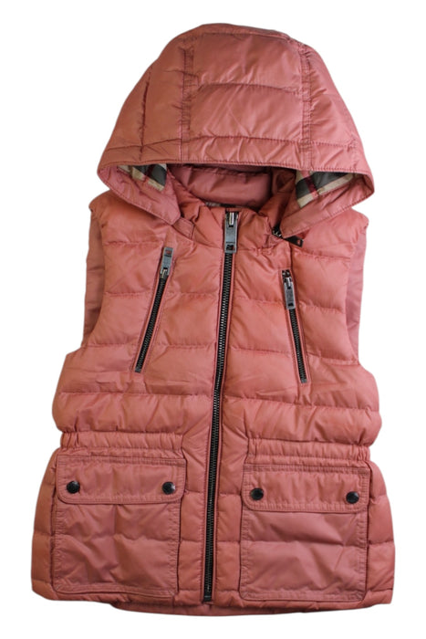 A Pink Outerwear Vests from Burberry in size 4T for girl. (Front View)
